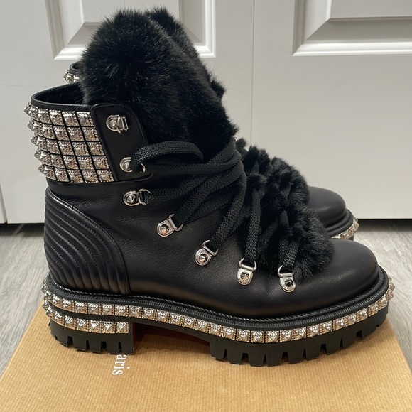 Christian Louboutin Shoes - Christian Louboutin Yeti Studded Fur Boots BLACK/Silver size 38